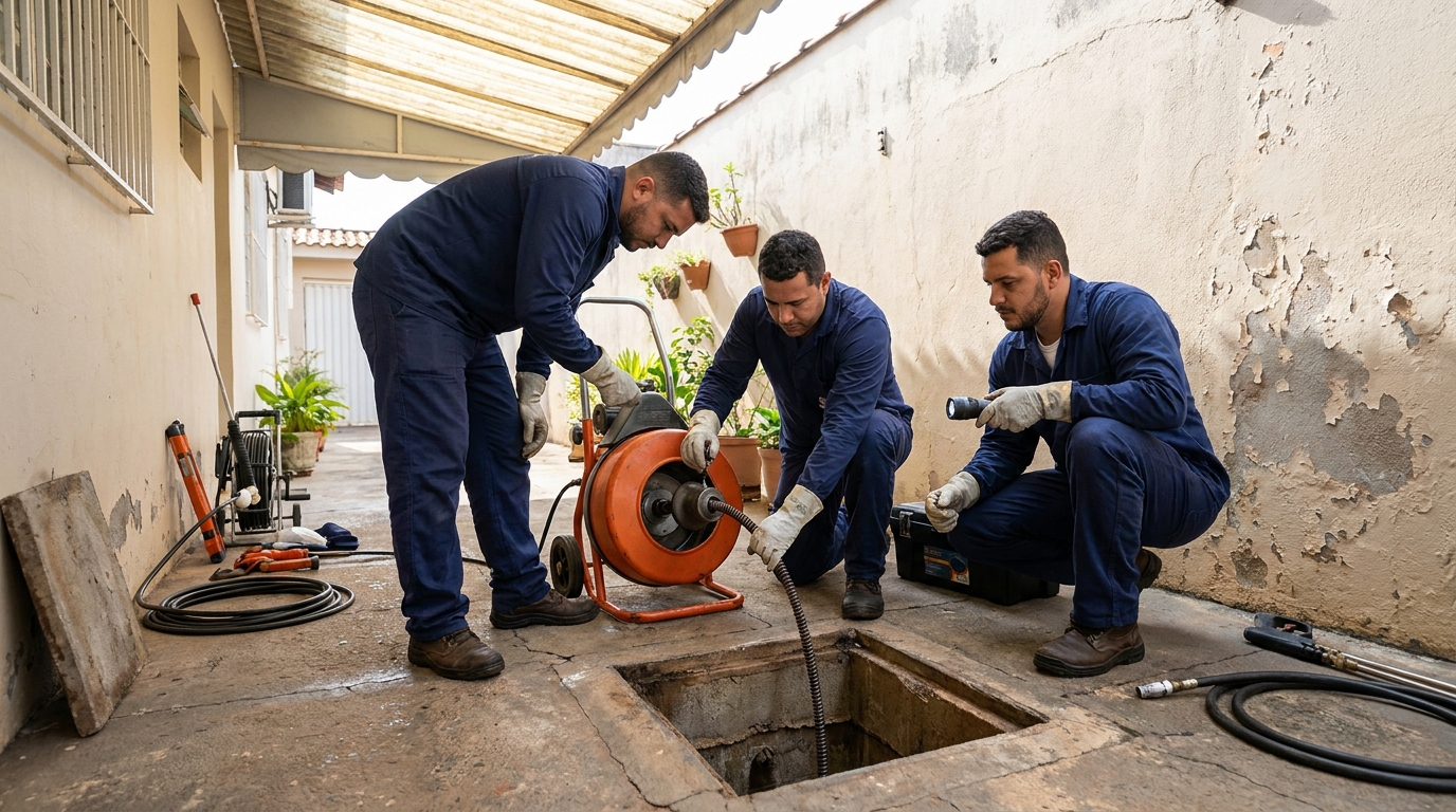 Desentupimento de esgoto com hidrojateamento em Santo André‑SP