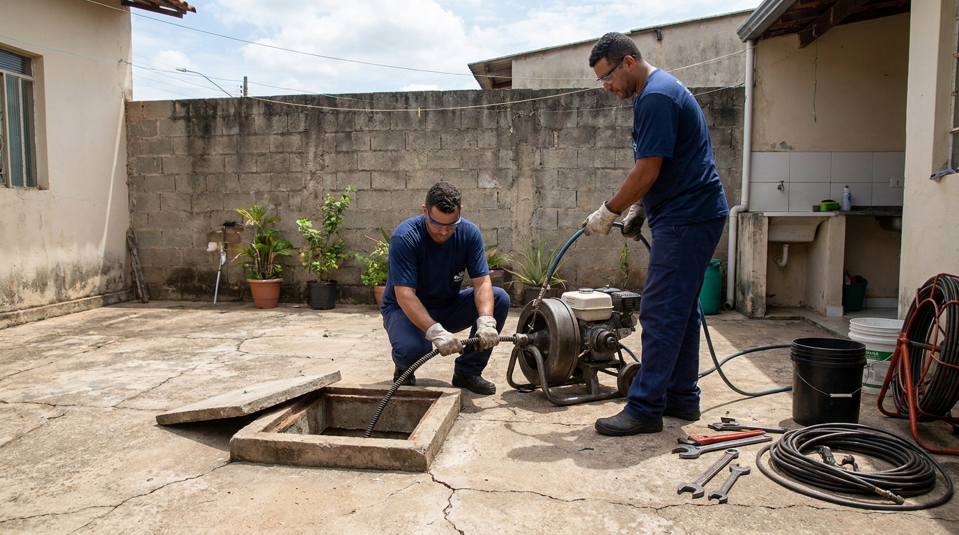 Desentupimento de esgoto residencial em Santo André‑SP