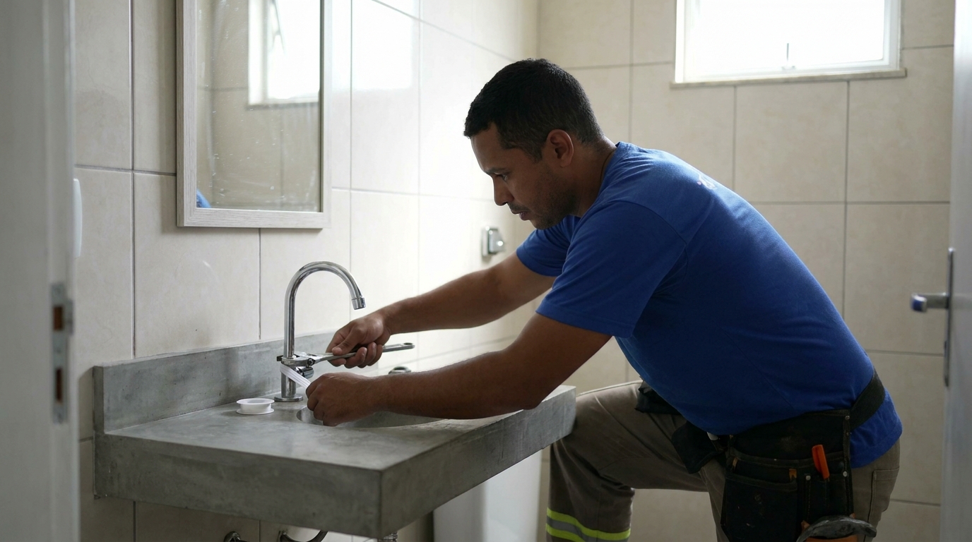 Encanador instalando torneira em Santo André‑SP