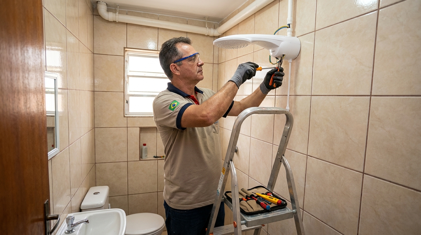 Instalação de chuveiro no banheiro em Santo André‑SP